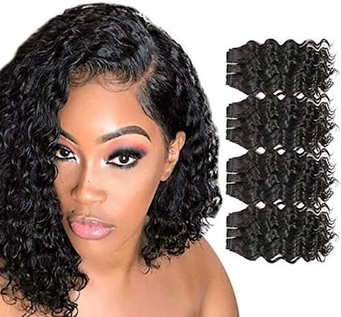 شعر بشري برازيلي مموج/موجة مائية/موجة عميقة/فونمي/شعر بشري غير معالج أسود طبيعي (موجة عميقة، 35.56 سم 4 حزم)