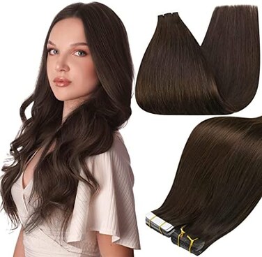 Full Shine Tape In Hair Extensions Remy Human Hair Invisible Skin Weft Color 2 Dark Brown Tape Hair Extensions Brazilian Hair 18 Inch 50 Gram Per Package 20 Pieces