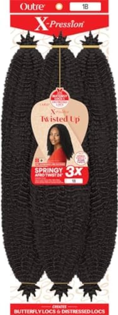 X-Pression Outre Crochet Braids Twisted Up 3X Springy Afro Twist 24" (1-Pack, 1B)