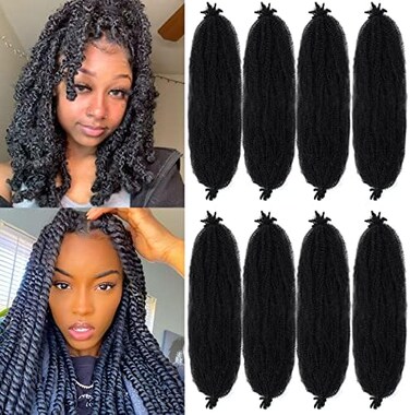 Vomella Marley Hair 24 Inch Pre Separated Springy Afro Twist Hair 8 Packs Marley Twist Braiding Hair For Faux Locs Crochet Hair Synthetic Protective Spring Twist Hair Extensions For Black Women (1B#)
