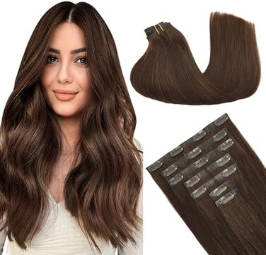 Goo Goo Clip In Hair Extensions Real Human Hair, 14Inch 130G 9Pcs, #4A Chocolate Brown, Remy Human Hair Extensions Clip Ins For Women, Natural Human Hair