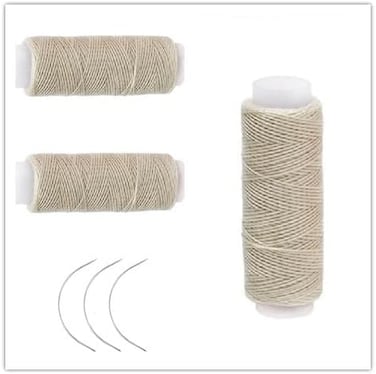3 Rolls Hair Weaving Thread Cotton Sewing Thread Making Wig Clips In Hair Extension Hair Salon Weft Thick Black Brown Beige Thread With 3 Curved Needles (Beige)