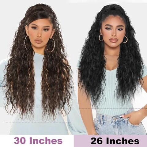 26 Inch Long Black Drawstring Ponytail Extension For Women Synthetic Long Curly Wavy Clip In Ponytail Hair Extensions For Daily Party Use (26 Inch, Black)
