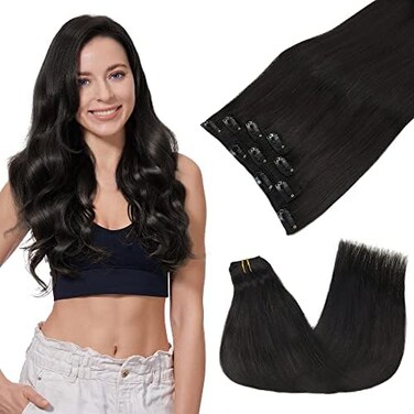 Goo Goo Clip In Hair Extensions Real Human Hair, 18Inch 70G 4Pcs, #1B Natural Black, Remy Human Hair Extensions Clip Ins For Women, Natural Human Hair