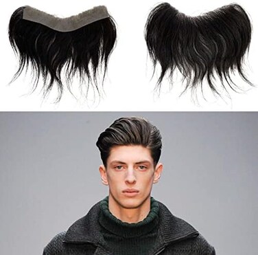 شعر مستعار للرجال من فولوريا، شعر بشري 100% من جلد البولي يوريثان، قطع شعر أمامي من أجل أنظمة استبدال خط الشعر الطبيعي المتراجع (0.78 × 6.29 بوصة، لون أسود 1B)