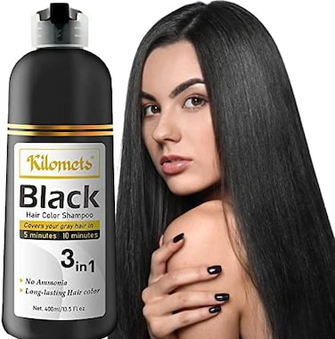 Black Hair Dye Shampoo 400ml- 100% Grey Coverage In Minutes- Ammonia Free Hair Color Shampoo Cover Gray Silver Hair- Instant Darkening Coloring At Home- Gift For Mom Dad