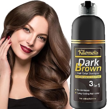 Dark Brown Hair Dye Shampoo 400ml- 100% Grey Coverage In Minutes - Ammonia Free Hair Color Shampoo Gray Silver Hair- Instant Coloring At Home Gift For Her For Him