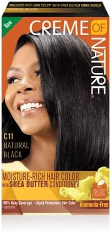 Creme Of Nature Moisture Rich Liquid Hair Color, C11 Natural Black, With Shea Butter Conditioner, 1 Application