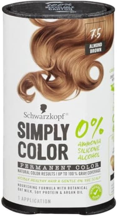 Schwarzkopf Simply Color Hair Color 7.5 Almond Brown, 1 Application - Permanent Hair Dye For Healthy Looking Hair Without Ammonia Or Silicone, Dermatologist Tested, No Ppd &amp; Ptd