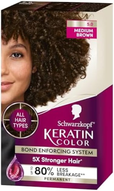 Schwarzkopf Keratin Color Permanent Hair Color, 5.0 Medium Brown, 1 Application - Salon Inspired Permanent Hair Dye, For Up To 80% Less Breakage Vs Untreated Hair And Up To 100% Gray Coverage