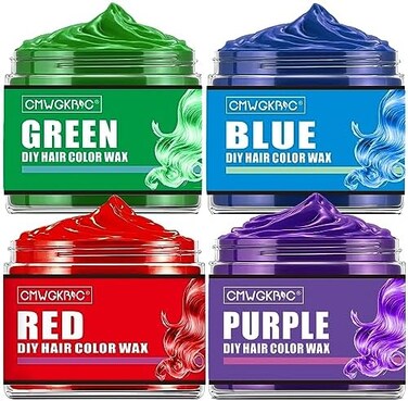 4 ألوان صبغة شعر مؤقتة للأطفال والمراهقين - بخاخ للشعر باللون الأخضر والأحمر والأزرق والأرجواني - شمع ملون للشعر قابل للغسل في الهالوين
