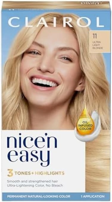 Clairol Nice'N Easy Permanent Hair Dye, 11 Ultra Light Blonde Hair Color, Pack Of 1