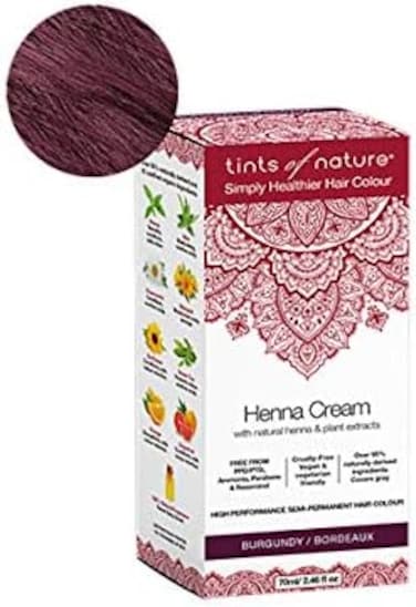 Tints Of Nature Henna Cream Semi Permanent Hair Color, With Natural Henna &amp; Plant Extracts, Cruelty-Free &amp; Vegan, Free From Ppd/Ptd, Ammonia, Parabens &amp; Resorcinol, Burgundy, 70ml