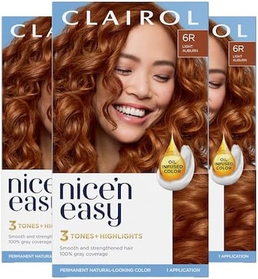 Clairol Nice'N Easy Permanent Hair Color, 6R Light Auburn, 3 Count