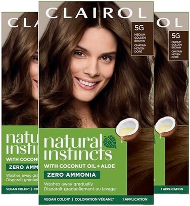 Clairol Natural Instincts Demi-Permanent Hair Dye, 5G Medium Golden Brown Hair Color, Pack Of 3