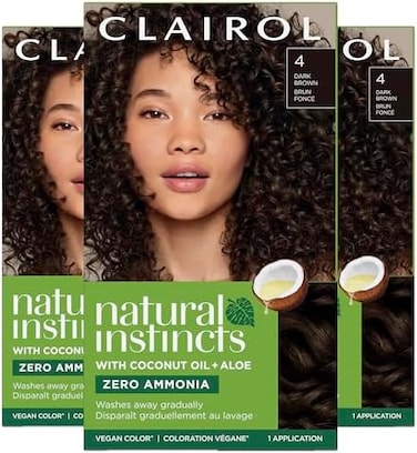 Clairol Natural Instincts Demi-Permanent Hair Dye, 4 Dark Brown Hair Color, Pack Of 3