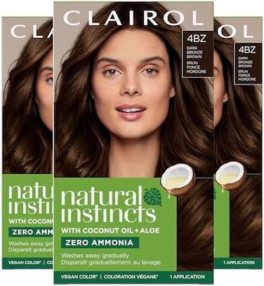 Clairol Natural Instincts Demi-Permanent Hair Dye, 4Bz Dark Bronze Brown Hair Color, Pack Of 3