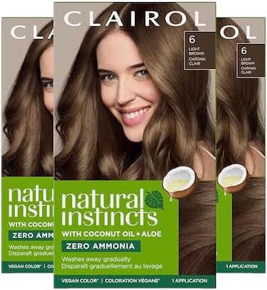 Clairol Natural Instincts Demi-Permanent Hair Dye, 6 Light Brown Hair Color, Pack Of 3
