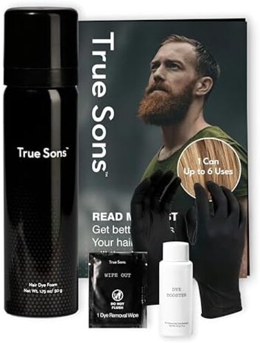 رغوة صبغ الشعر للرجال من ترو سونز - مظهر طبيعي - مجموعة صبغات متعددة الاستخدامات بدون جهد مع أداة توزيع فورية لتعزيز اللون، تركيبة خالية من الأمونيا للبشرة الحساسة، وصبغ شعر ولحية أبسط (أشقر قذر)