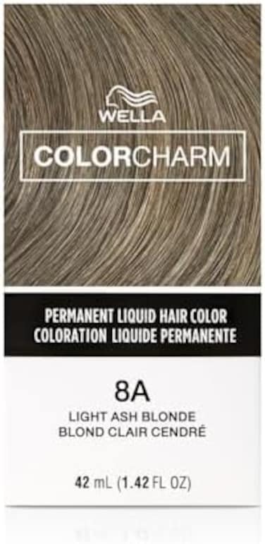 Color Charm Wella Permanent Liquid Hair For Gray Coverage, 8A Light Ash Blonde, 1.42 Fl Oz