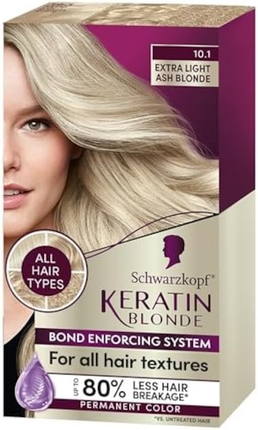 Schwarzkopf Keratin Color Permanent Hair Color, 10.1 Extra Light Ash Blonde, 1 Application-Salon Inspired Permanent Hair Dye, For Up To 80% Less Breakage Vs Untreated Hair And Up To 100% Gray Coverage