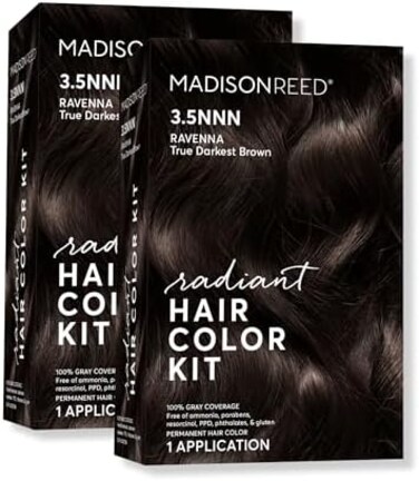 Madison Reed Radiant Hair Color Kit, Darkest Brown For 100% Gray Coverage Of Resistant Gray Hair, Ammonia-Free, 3.5Nnn Ravenna Brown, Permanent Hair Dye, Pack Of 1
