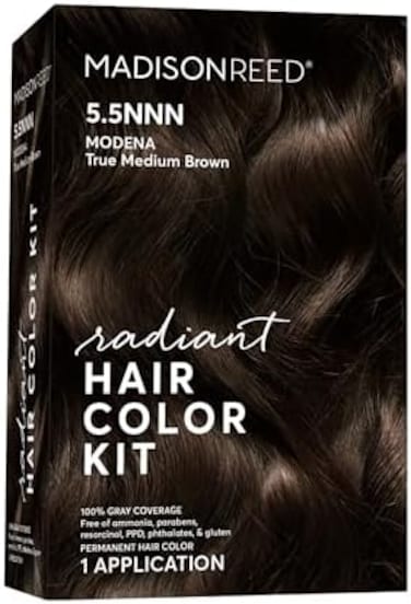 Madison Reed Radiant Hair Color Kit, Medium Brown For 100% Gray Coverage Of Resistant Gray Hair, Ammonia-Free, 5.5Nnn Modena Brown, Permanent Hair Dye, Pack Of 1