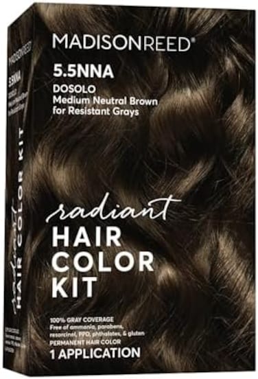 Madison Reed Radiant Hair Color Kit, Medium Neutral Brown For 100% Gray Coverage Of Resistant Gray Hair, Ammonia-Free, 5.5Nna Dosolo Brown, Permanent Hair Dye, Pack Of 1