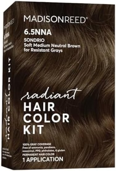 Madison Reed Radiant Hair Color Kit, Soft Medium Neutral Brown For 100% Coverage Of Resistant Gray Hair, Ammonia-Free, 6.5Nna Sondrio Brown, Permanent Hair Dye, Pack Of 1