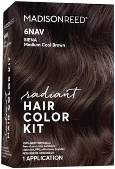 Madison Reed Radiant Hair Color Kit, Medium Smoky Brown For 100% Gray Coverage, Ammonia-Free, 6Nav Siena Brown, Permanent Hair Dye, Pack Of 1