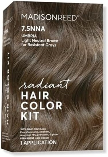 Madison Reed Radiant Hair Color Kit, Light Neutral Brown For 100% Coverage Of Resistant Gray Hair, Ammonia-Free, 7.5Nna Umbria Light Brown, Permanent Hair Dye, Pack Of 1