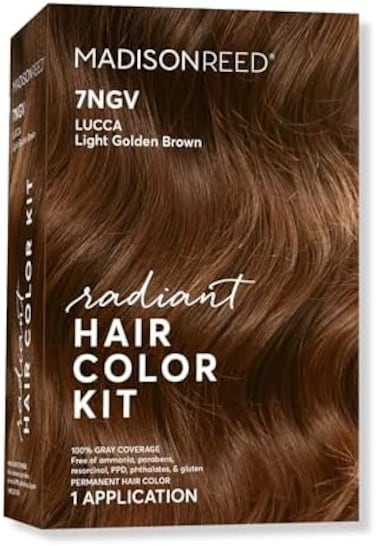 Madison Reed Radiant Hair Color Kit, Light Golden Brown For 100% Coverage Of Gray Hair, Ammonia-Free, 7Ngv Lucca Light Brown, Permanent Hair Dye, Pack Of 1