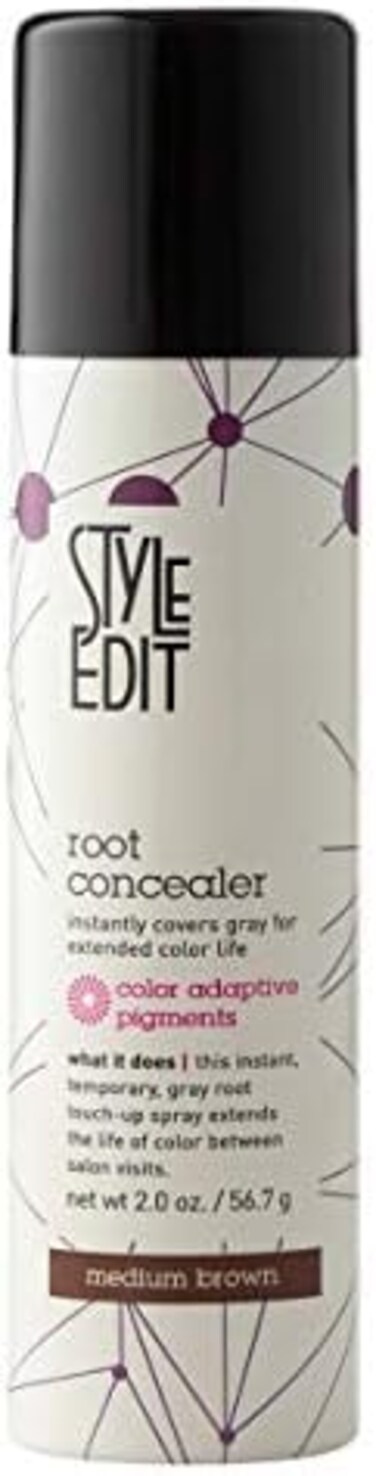 خافي عيوب الجذور البنية المتوسطة من ستايل - بخاخ لمسات الجذور للحصول على لون شعر بني متوسط ​​- بخاخ لون الشعر المؤقت يغطي الشعر الرمادي على الفور، عبوة مكونة من قطعة واحدة