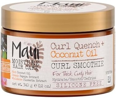Maui Moisture Curl Quench + Coconut Oil Hydrating Curl Smoothie, Creamy Silicone-Free Styling Cream For Tight Curls, Braids, Twist-Outs &amp; Wash &amp; Go Styles, Vegan &amp; Paraben-Free, 12 Oz