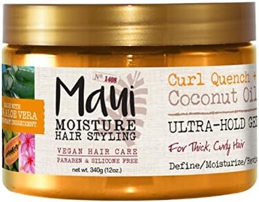 Maui Moisture Curl Quench + Coconut Oil Ultra-Hold Gel, For Curly Hair Styling, Vegan, No Drying Alcohols, Paraben Free, Silicone Free, 12Oz
