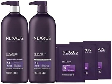 Nexxus Keraphix Shampoo And Conditioner And 3 Hair Treatment Masks For Damaged Hair, Hair Repair Treatment System Damaged Hair Repair Treatment System 33.8 Oz, 2 Count &amp; 1.5 Oz, 3 Count, Pack Of 5