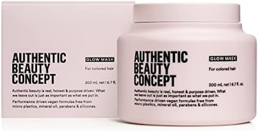 قناع الوهج، ماسك للشعر للشعر المصبوغ، مغذي ويحافظ على اللون، يحسن النعومة واللمعان، نباتي ولم يتم الإساءة إلى الحيوانات في تصنيعه، خالي من السيليكون، 6.7 فلوريدا. أوز.