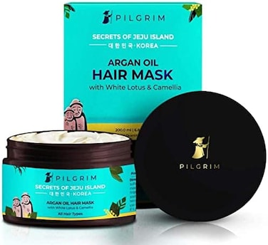 Pilgrim Korean Argan Oil Hair Mask For Dry &amp; Frizzy Hair With White Lotus And Camellia, Hair Mask For Smoothening Hair, Deep Conditioning And Hair Fall Control, For Men &amp; Women, 200ml