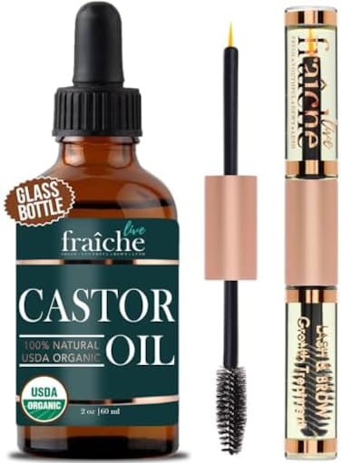 Live Fraiche Castor Oil (59ml) + Custom Mascara Tube Usda Certified Organic, 100% Pure, Cold Pressed, Hexane Free By . Stimulate Growth For Eyelashes, Eyebrows, Hair. Lash Growth Serum. Brow Treatment