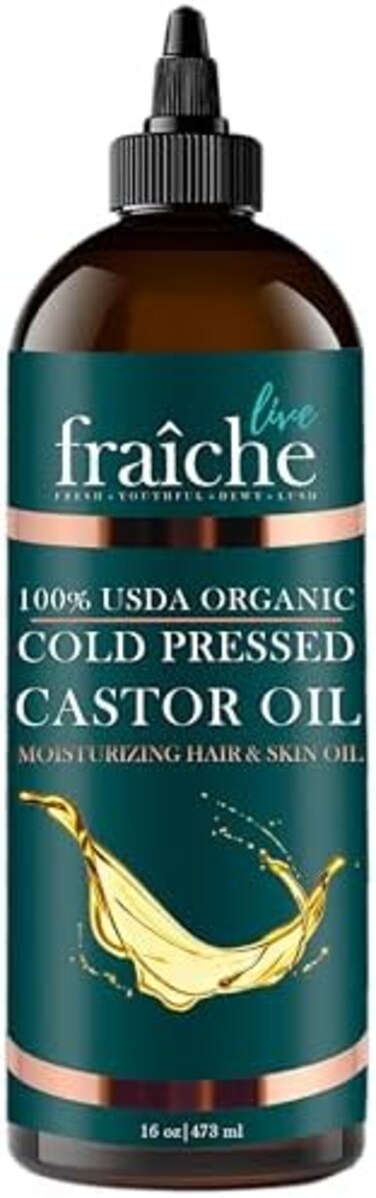 Live Fraiche (470ml Bottle) - Usda Organic Cold Pressed Castor Oil (470ml), 100% Pure, Hexane-Free Castor Oil - Moisturising &amp; Healing, For Dry Skin, Hair Growth - For Skin, Hair Care, Eyelashes - ...