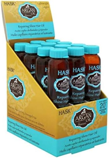 Hask Argan Oil Shine Oil Vials Repairing For All Hair Types, Color Safe, Gluten Free, Sulfate Free, Paraben Free - Set Of 12 Vials