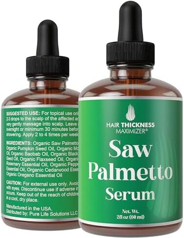 Hair Thickness Maximizer Organic Saw Palmetto Oil Serum. Stop Loss Now . Best Treatment For Thinning. Thickening Oils With Organic Pumpkin Seed Oil, Moringa Oil, Baobab Liquid (2 Oz)