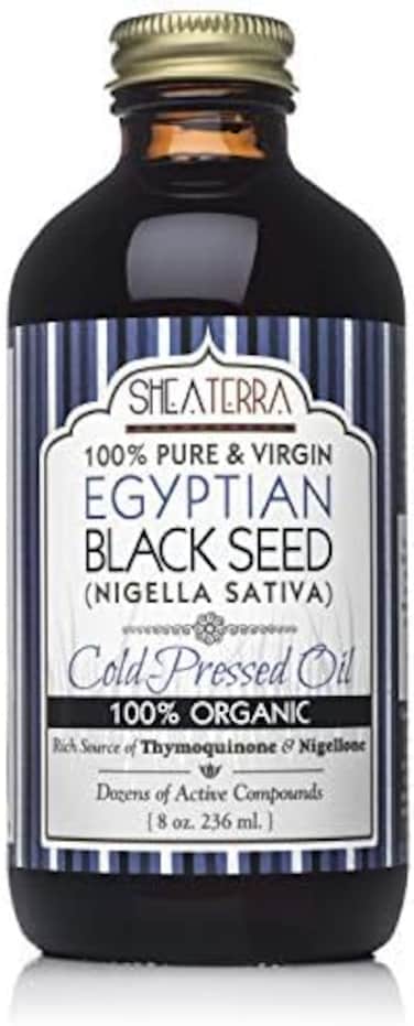 Shea Terra Organics Egyptian Black Seed Cold Pressed Extra Virgin Oil, All Natural &amp; Oil To Boost Immune System, Improve Hair Growth &amp; Skin Tone, Manage Dry Skin, &amp; More - 8 Oz