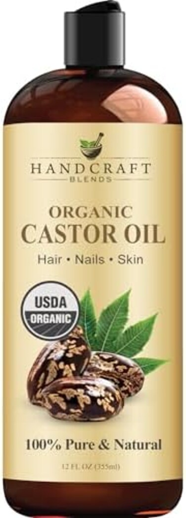 Handcraft Blends Organic Castor Oil In Plastic Bottle - 12 Fl Oz - 100% Pure And Natural Premium Grade For Hair Growth, Eyelashes And Eyebrows - Carrier Oil - Expeller-Pressed And All Natural
