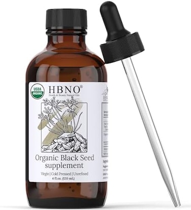 Hbno Organic Black Seed Oil 4 Fl Oz (120ml) - Usda Certified Organic Black Seed Oil Organic Cold Pressed - Natural Black Cumin Seed Oil Organic