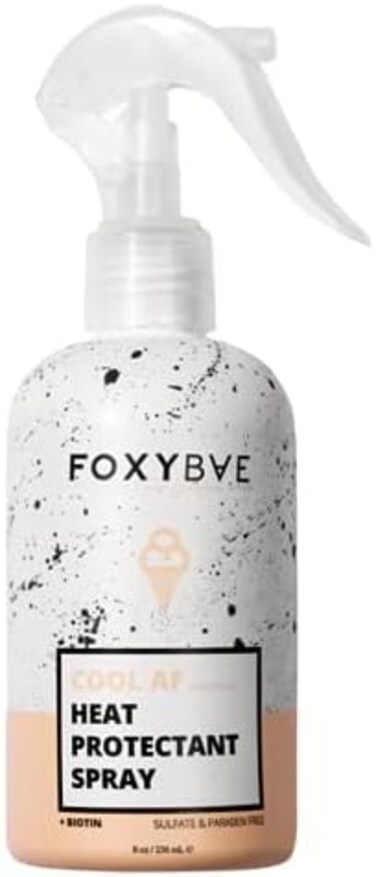 Foxybae Cool Af Heat Protectant Hair Spray - Thermal Heat Protector Pre-Styling Treatment Moisturizing Spray Biotin For Hair Growth, Best Anti Frizz Hairspray For Damage, Breakage, Split Ends 8Oz