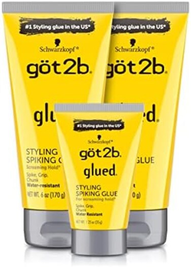 Got2B Glued Styling Spiking Hair Gel 2-6 Oz Tubes + 1 Travel 1.25 Oz Tube