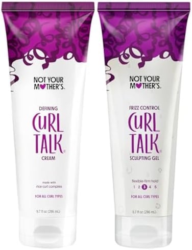 جل النحت وكريم التحديد Not Your Mother's Curl Talk للتحكم في خشونة الشعر (عبوة من قطعتين) - مركب من مركب تجعيد الأرز - لجميع أنواع الشعر المجعد (9.7 أونصة، عبوتان)