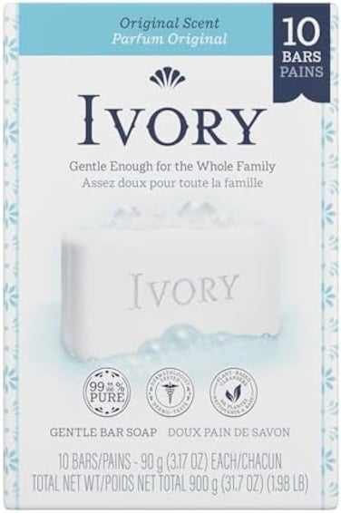 Ivory Gentle Bath Bar Soap, Family Pack, Great For Entire Family, Free Of Heavy Perfumes, Original Scent, 3.17 Ounce (10 Count)
