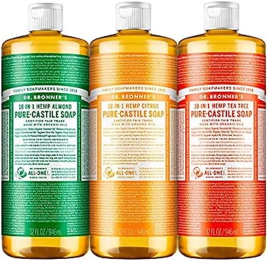 Dr. Bronner's - Pure-Castile Liquid Soap (32 Oz Variety Pack) Almond, Citrus, &amp; Tea Tree - Made With Organic Oils, 18-In-1 Uses: Face, Body, Hair, Laundry, Pets And Dishes, 3 Count